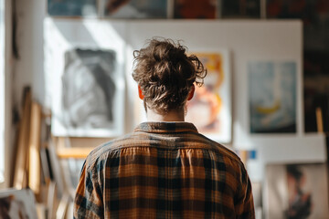 Generative AI depiction of a focused artist painting a vibrant canvas in a creative studio