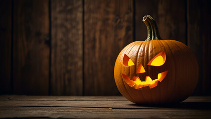 Obraz premium Carved Halloween Pumpkins with Glowing Faces and Dark Atmosphere