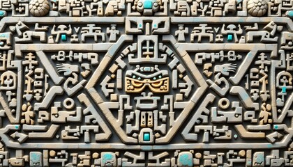 Naklejka premium Ancient Mayan Stone Carving Texture Background Image