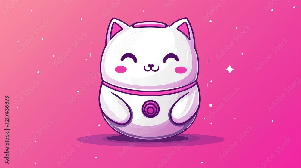 Aufkleber cute cartoon cat character design with a smiling face on a vibrant pink background with sparkles and