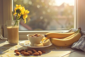 Breakfast with Sleep-Enhancing Foods in Natural Morning Light for Relaxation and Wellness