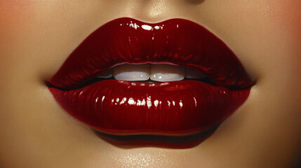Obraz premium Glossy Red Lips Close-Up