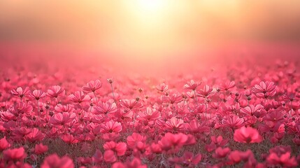 Pink cosmos field sunset, idyllic landscape