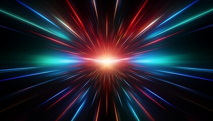 abstract background with rays, light, space, blue, red, pink purple, green