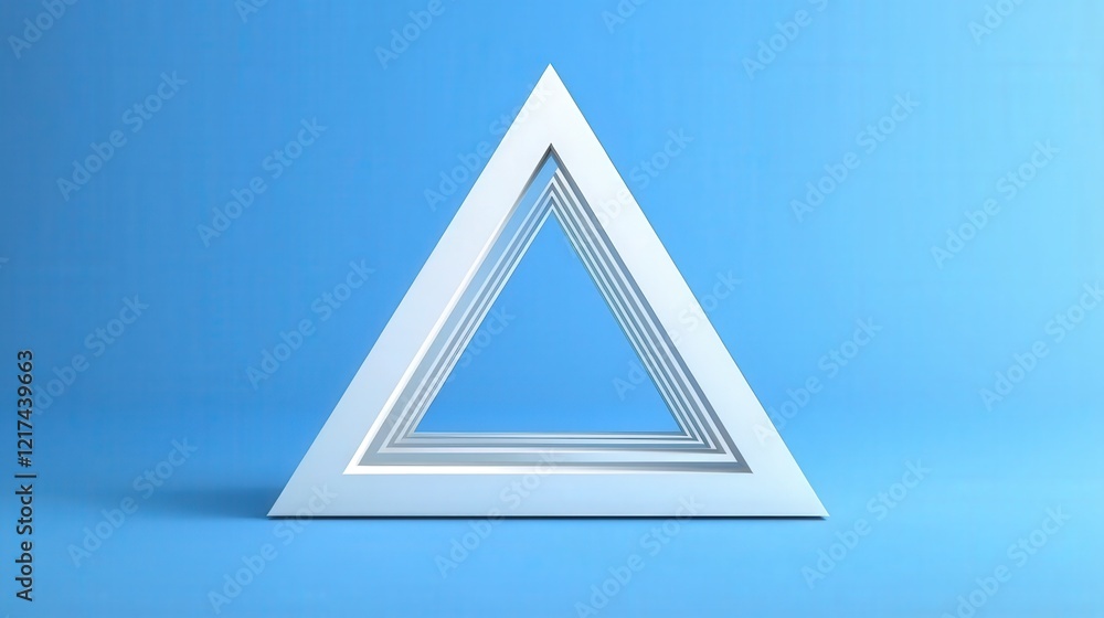Aufkleber white triangular shape with layered cutouts on a vibrant blue background for modern design and abstr