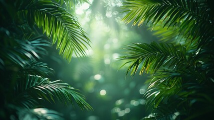 Lush tropical jungle sunlight backdrop
