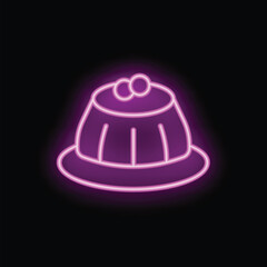 Glowing purple neon sign depicting a delicious dessert with berries on top, perfect for any restaurant or cafe