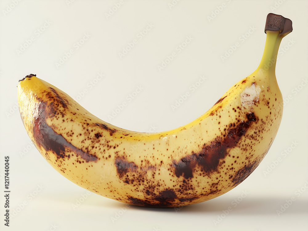 Aufkleber overripe banana with brown spots on a yellow background captured with a close-up view highlighting i