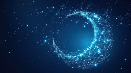 Crescent moon, starry night, low poly art.