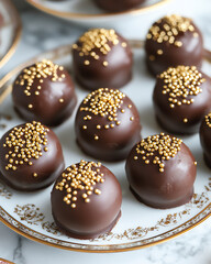 Obraz premium luxurious chocolate-covered marshmallows with gold sprinkles and fine chi