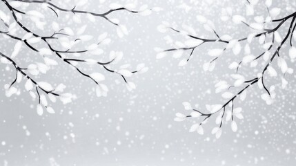 Winter Branches Snowfall Scene - Serene winter scene featuring snow-covered branches against a soft gray sky, ideal for winter-themed designs.