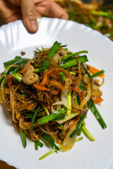 Japchae on the dish
