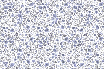 Seamless floral pattern in pale purple and white. Vector illustration.