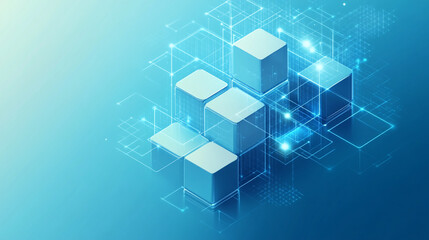 Obraz premium Abstract background with blue blocks on gradient, blue color background, Abstract blue glowing cubes network.