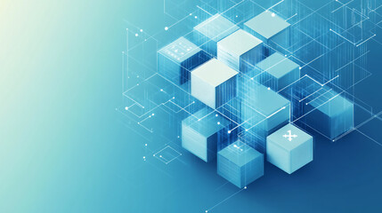 Obraz premium Abstract background with blue blocks on gradient, blue color background, Abstract blue glowing cubes network.