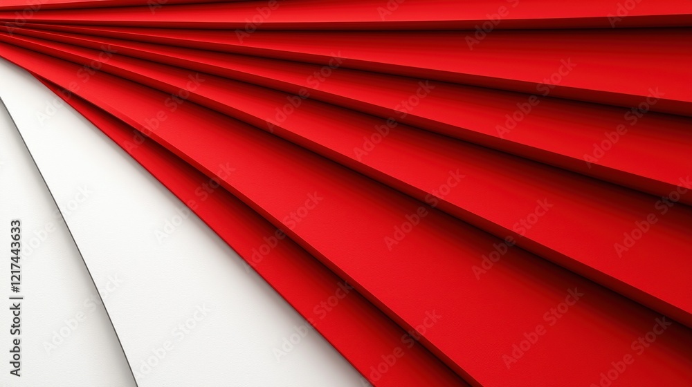 Aufkleber dynamic abstract composition of curved red and white paper layers in a modern minimalist style