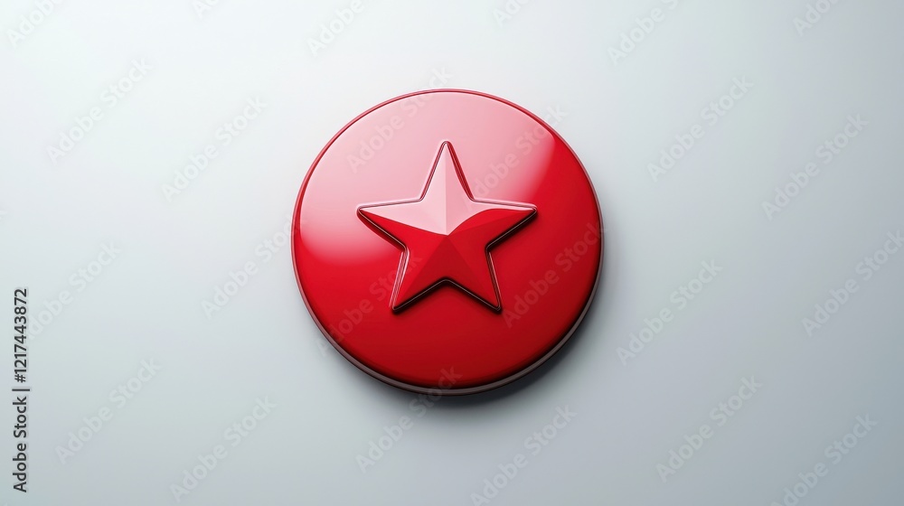 Aufkleber red glossy circular badge with a prominent star design on a smooth gray background for branding or d