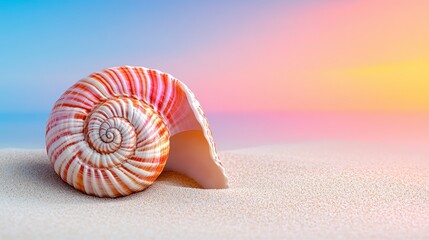 Seashell on Sandy Beach at Sunset, Peaceful Summer Scene