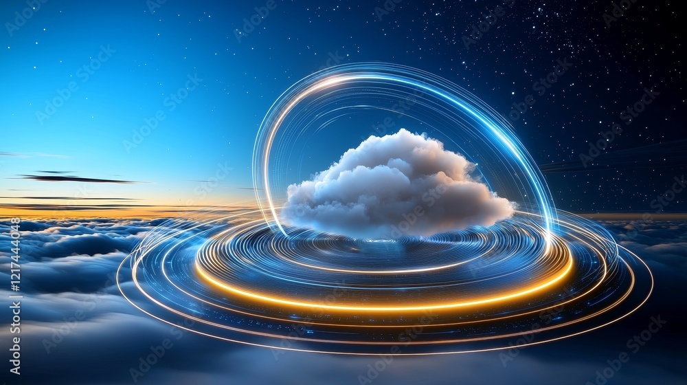 Poster dynamic cloud transformation sky above the horizon digital art cosmic environment elevated perspecti
