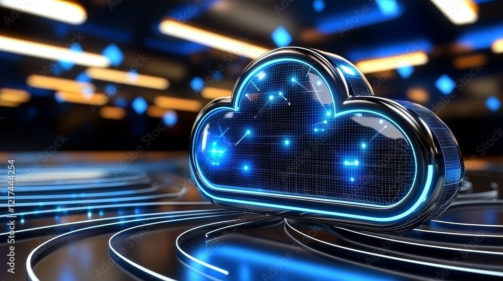 Poster innovative cloud computing technologies modern business landscape digital art dynamic environment fu