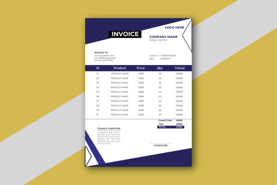 Invoice minimal design template. Bill form business invoice accounting