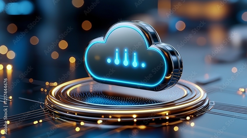 Poster cloud computing innovation digital workspace graphic design futuristic environment close-up view dat
