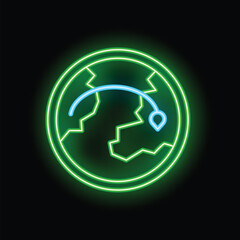 Neon sign representing global warming with the earth cracking and burning