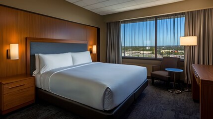 City view luxury hotel room bed