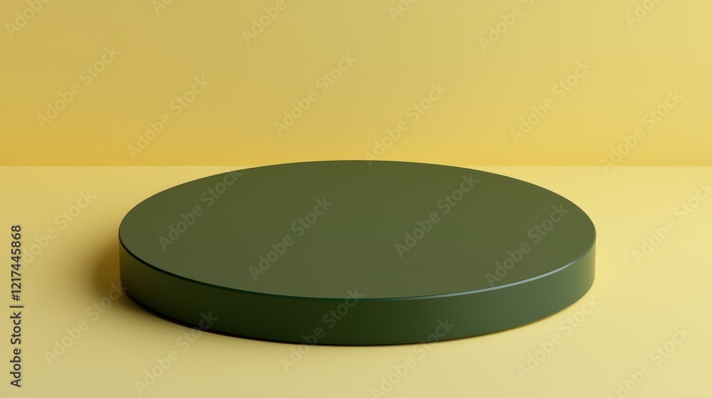 Aufkleber minimalist circular display platform on soft yellow background for product presentation and photogra