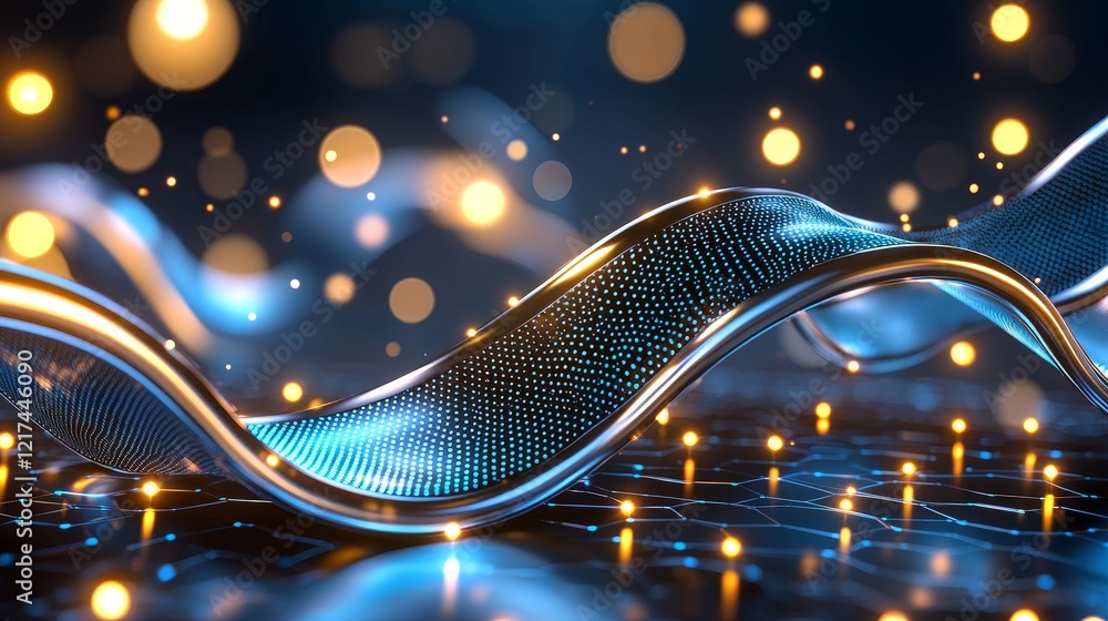 Poster dynamic light waves and bokeh effects in a digital abstract setting futuristic technology concept ni