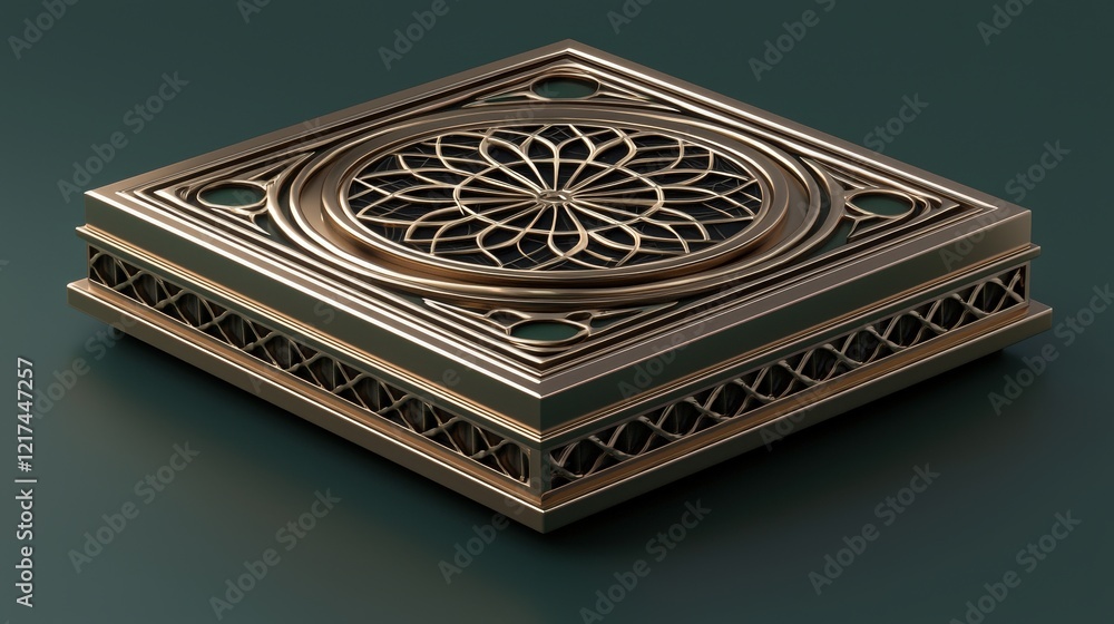 Poster intricately designed decorative square panel with geometric patterns and textured surface in elegant