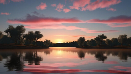 Obraz premium sunset over the lake