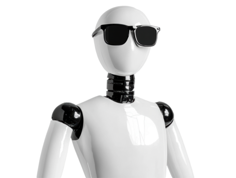 Isolated White Robot with Sunglasses