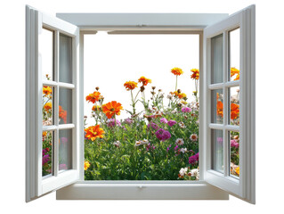 Isolated Open Window with Flowers