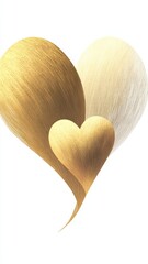 3d Sparkling golden two heart glowing with elegance against pristine white background, symbolizing romance, valentine, wedding celebration. Vertical format