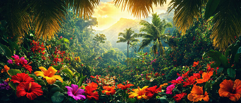 "Imagina un para&iacute;so tropical donde la naturaleza se desborda en una explosi&oacute;n de colores y formas. Desde las hojas vibrantes de las palmeras hasta las flores ex&oacute;ticas que adornan el suelo