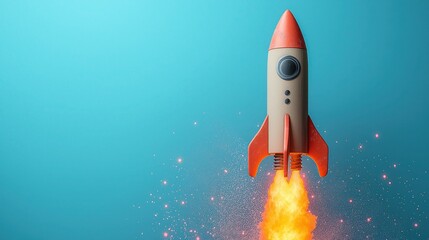 Naklejka premium Rocket taking off from a cardboard box on purple background, 3d illustration