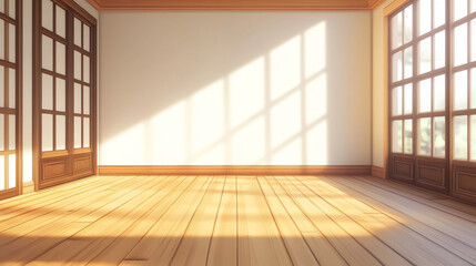 Obraz premium White classic wall background, brown parquet floor, home furniture detail, frame. background top counter interior wood blur home wooden empty room light white.