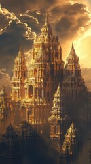 Obraz premium Golden City Majestic Temple Complex Under Dramatic Sky