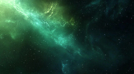 Naklejka premium Abstract and modern green glitter flare background, ethereal, nebula, galaxy, universe, astronomy, light.