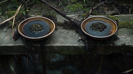 Naklejka premium Rural Asian beekeeping, dark honey harvest, outdoors