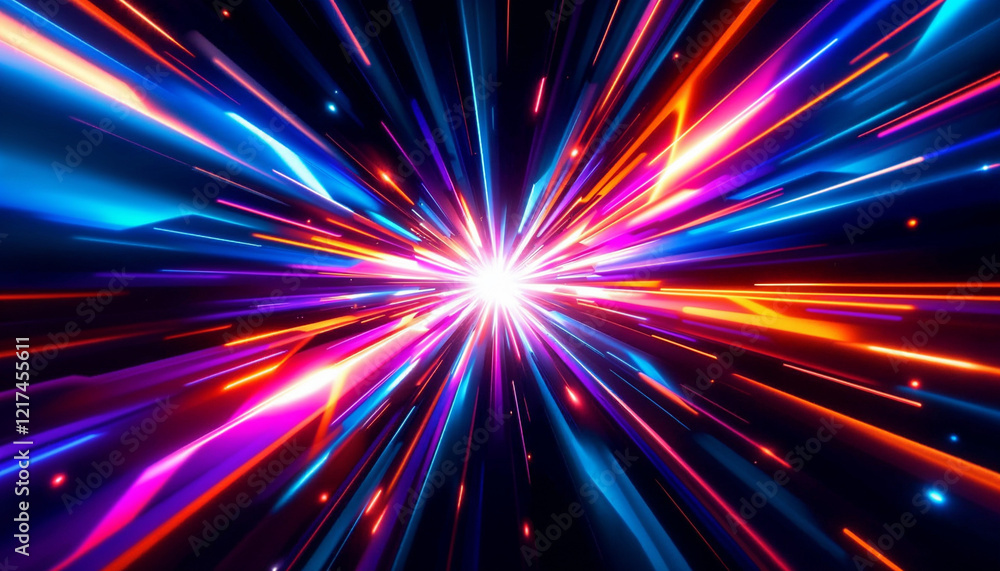 Poster dynamic burst of vibrant colors creates a visual explosion in a dark background