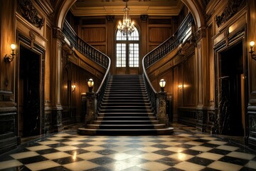 Grand Mansion Interior Staircase Elegant Design