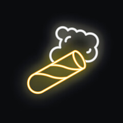 Neon sign representing a cigar smoking with smoke on black background