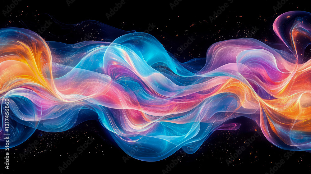 Aufkleber abstract colorful flowing fabric, dynamic swirls of light and color in a dark space