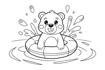 bear with a water coloring page for kids