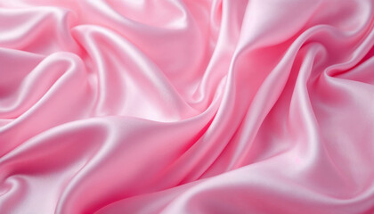 Fototapeta premium Smooth pink satin fabric drapes elegantly in soft waves showcasing its luxurious texture and sheen