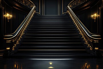 Elegant Black And Gold Grand Staircase Interior Design