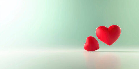 Two red hearts representing love and affection on gradient background