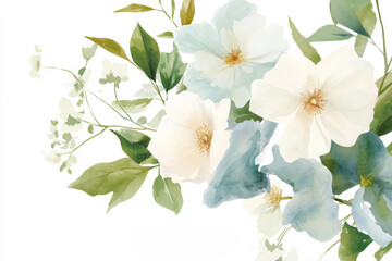 Beautiful floral arrangement featuring soft white and blue flowers on a light background
